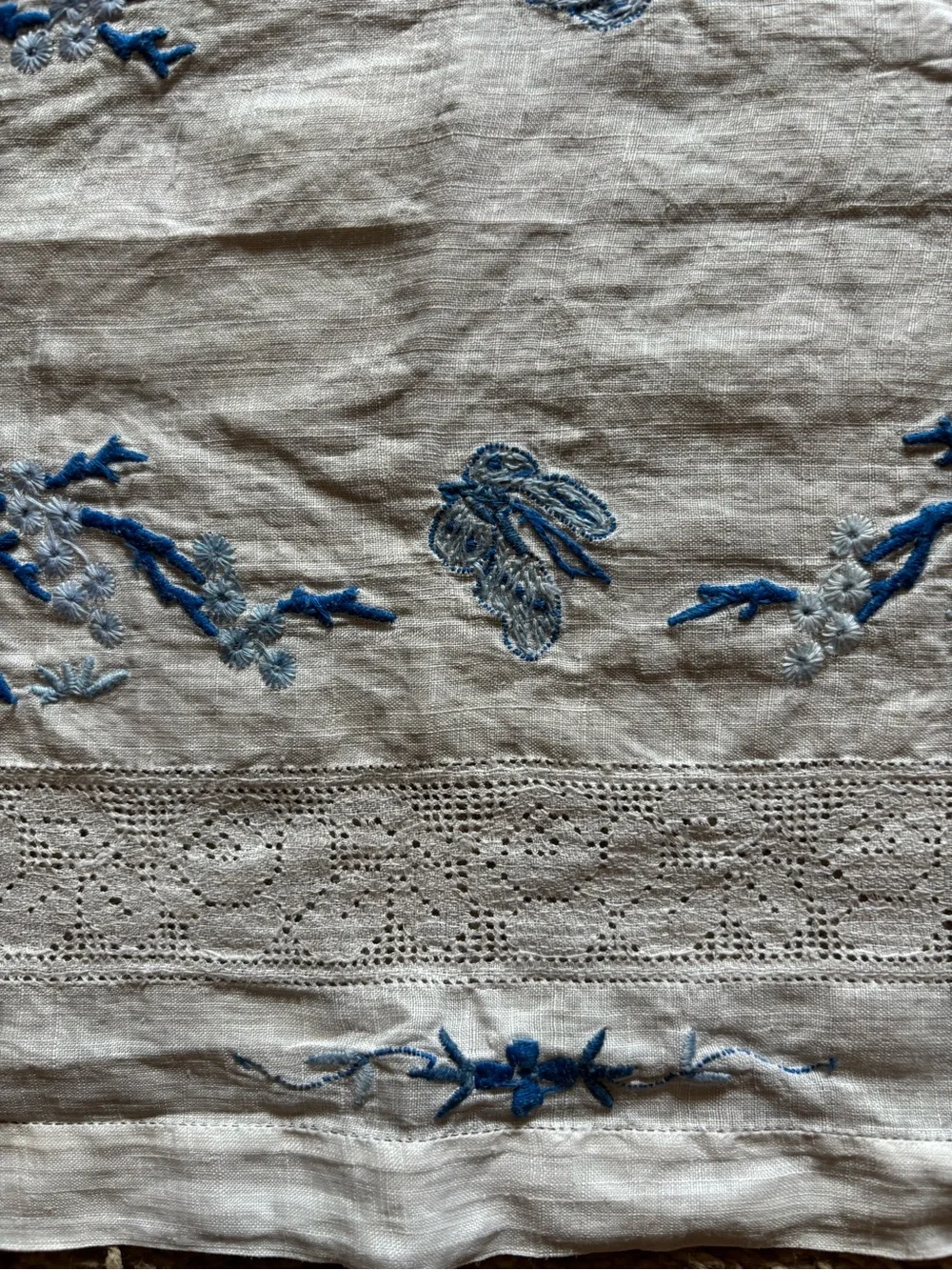 Blue Floral Embroidered Linen Placemat